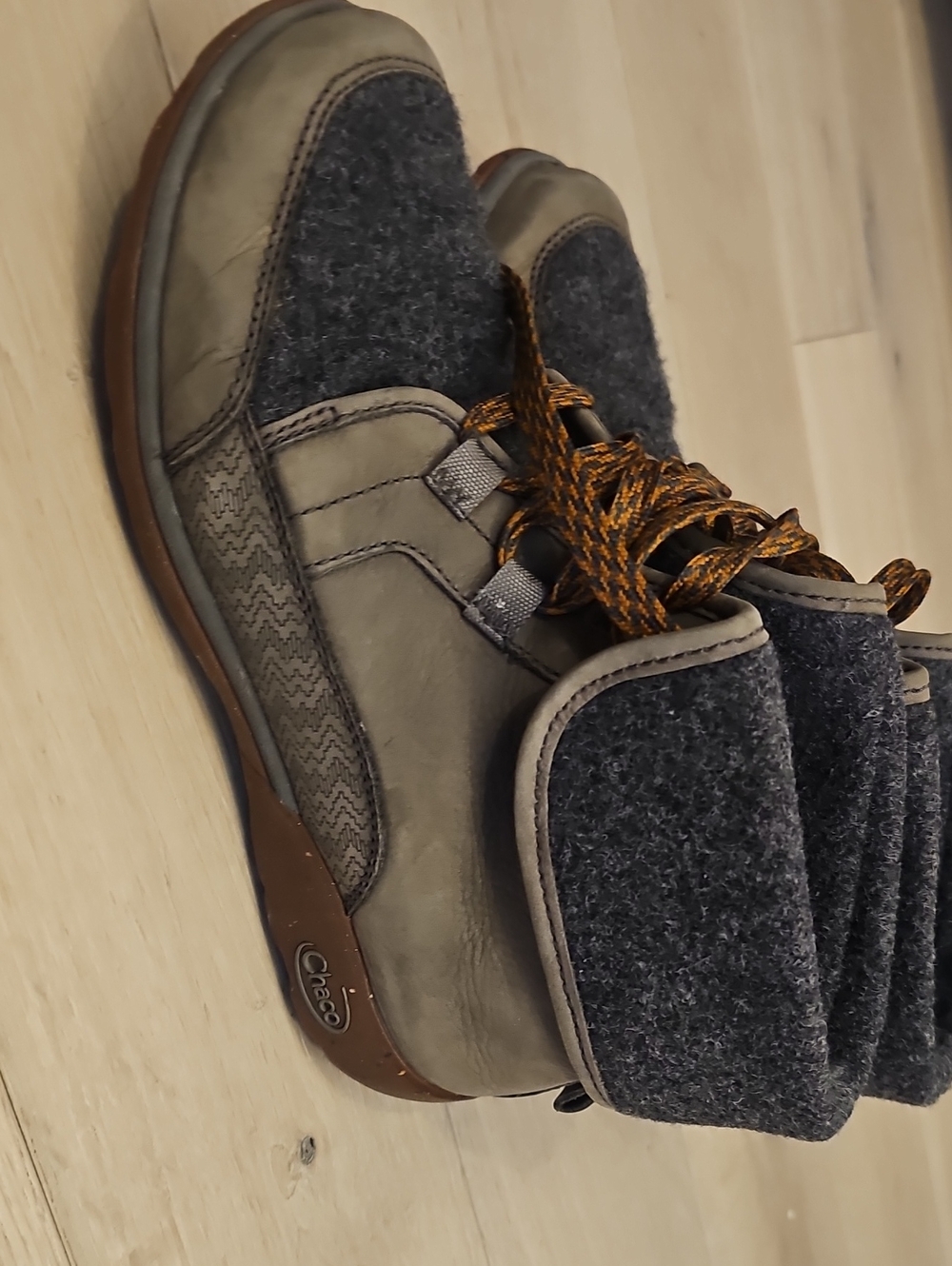 Chaco Women's Olive Green and Charcoal Wool Fold-Over Lace-Up Boots